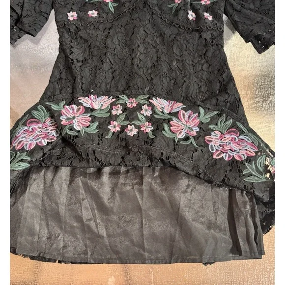 Lulumari Babydoll Dress Womens Large Sheer Lace Overlay Floral Cottage Fairy - Picture 4 of 9